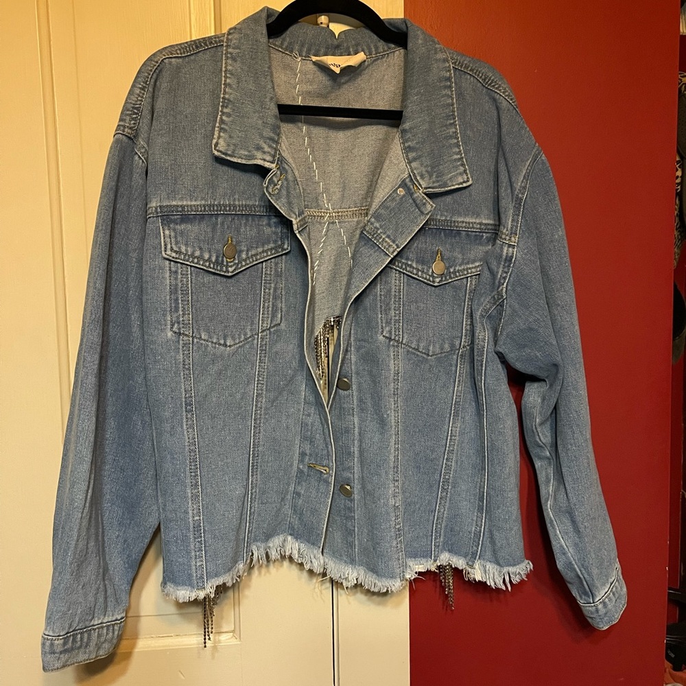 Savana Jane Denim split back with rhinestones denim jacket